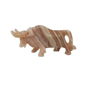 Onyx Bull Figurine Hand Carved Texas Bull Statue Art Sculpture Home Office Decor